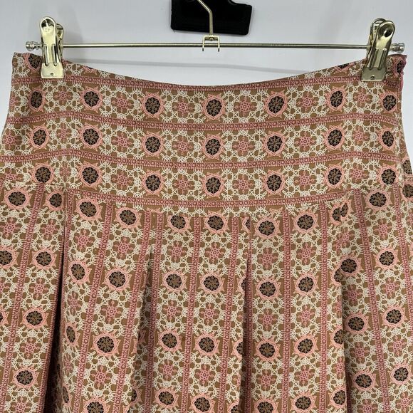 Tapemeasure Silk Pleated Skirt Size 4 Brown High Waisted A-Line Geometric Preppy - Picture 3 of 11